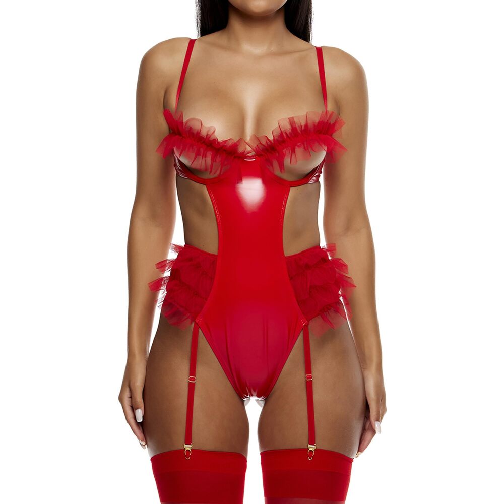 4511 Show Vinyl And Mesh Tulle Trim Teddy-Red, Xl